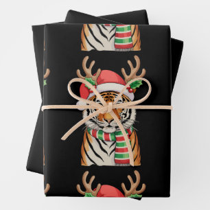Tiger Reindeer Weihnachtsmannmütze Weihnachten Wei Geschenkpapier Set