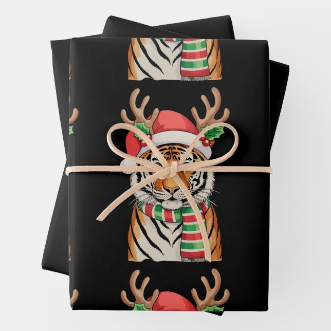 Tiger Reindeer Weihnachtsmannmütze Weihnachten Wei Geschenkpapier Set (Beispiel)