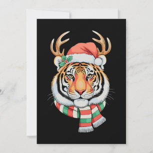 Tiger-Rentier-Weihnachten-Santa-Hut-Xmas-Feiertag Feiertagskarte