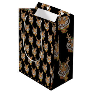 Tiger Rentier Weihnachts Tier Mit Geweih Xmas Mittlere Geschenktüte