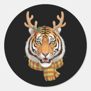 Tiger-Rentier-Weihnachts-Tier Mit Geweih Xmas  Runder Aufkleber