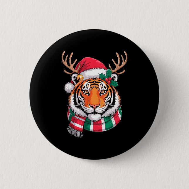 Tiger Rentier Weihnachtsmann Hut Tiger Xmas  Button (Vorderseite)