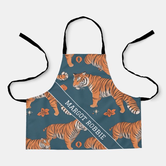 Tiger Retro Personalisiertes Muster Schürze (Vorderseite)