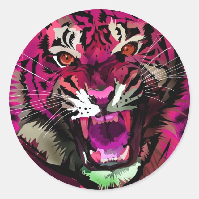 Tiger Roar - Rosa Runder Aufkleber (Vorderseite)