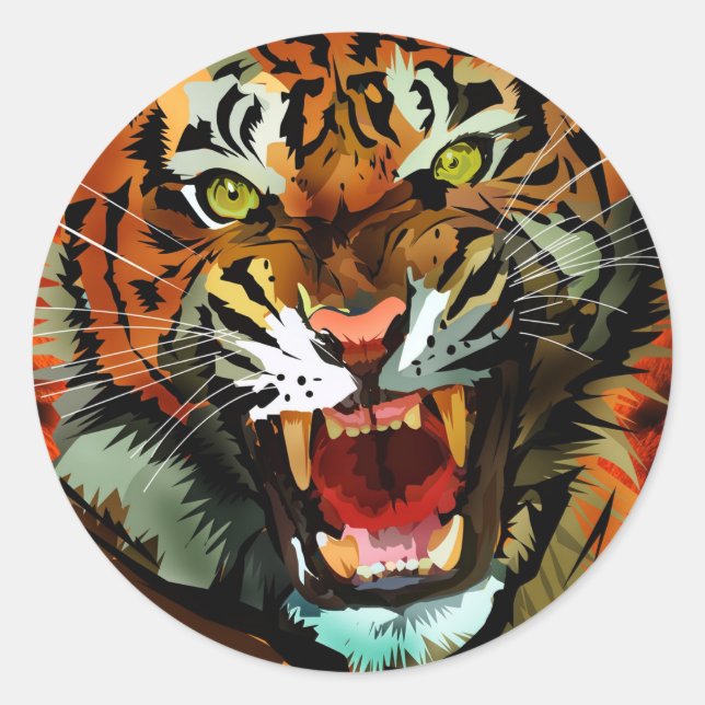 Tiger Roar Runder Aufkleber (Vorderseite)