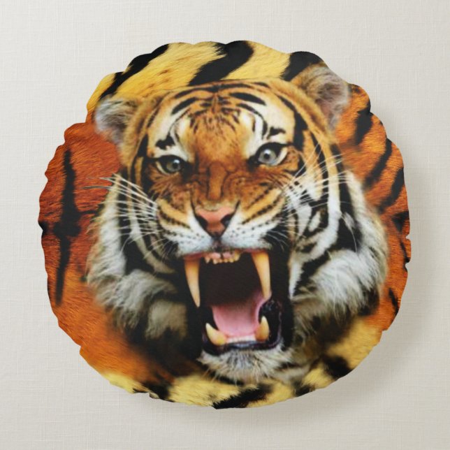Tiger-Roar Rundes Kissen (Vorderseite)