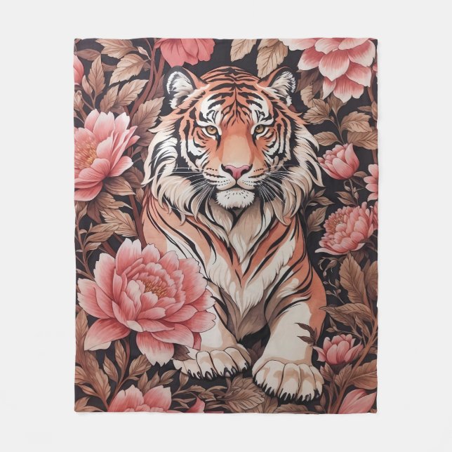 Tiger-Rosa-Blume Fleecedecke (Vorderseite)