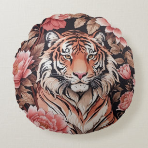 Tiger-Rosa-Blume Rundes Kissen