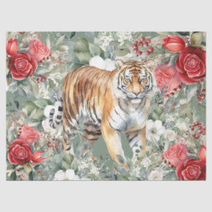 Tiger, Rote Rosen und Eukalyptus-Dekoupage Seidenpapier