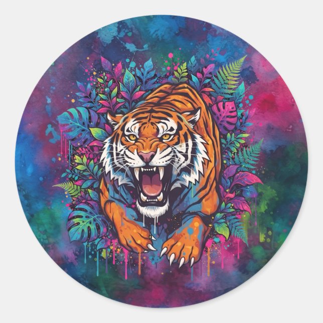 Tiger Runder Aufkleber (Vorderseite)