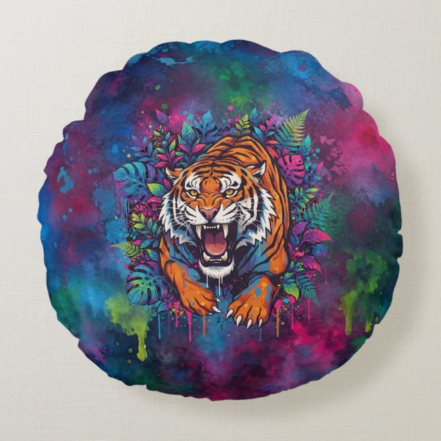 Tiger Rundes Kissen (Vorderseite)