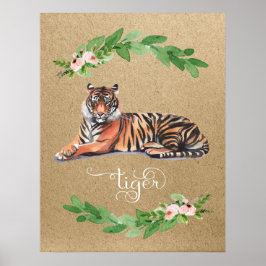 Tiger Safari Rosa Blumendruck Kinderzimmer Poster