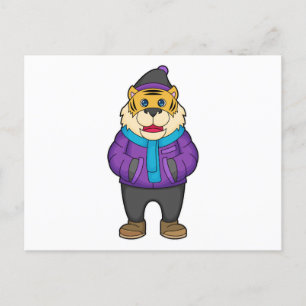 Tiger Schal Mütze Postkarte