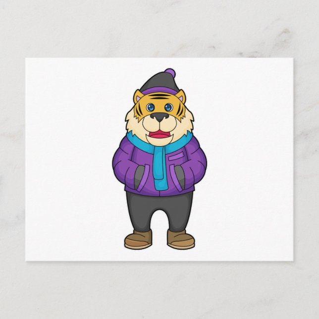 Tiger Schal Mütze Postkarte (Vorderseite)