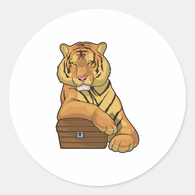 Tiger Schatztruhe Runder Aufkleber (Vorderseite)