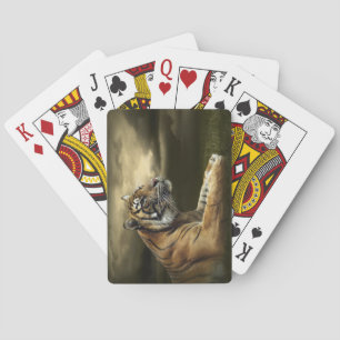 Tiger schauend und sitzend unter einem dramatische spielkarten