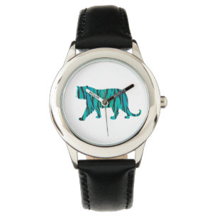 Tiger Schwarz und Aquamarine Silhouetten Armbanduhr