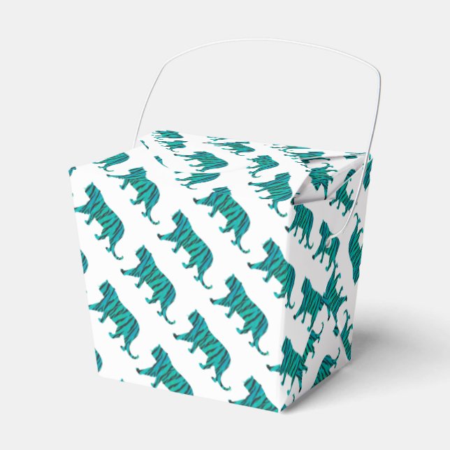 Tiger Schwarz und Aquamarine Silhouetten Geschenkschachtel (Vorderseite)