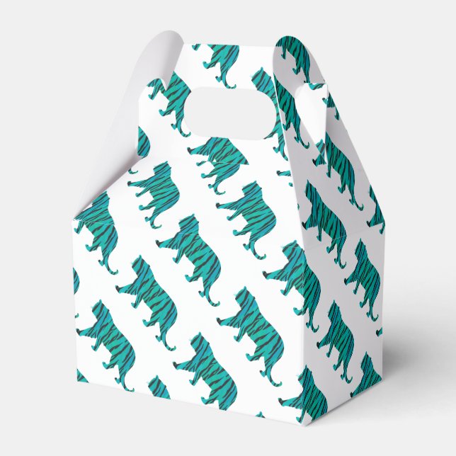 Tiger Schwarz und Aquamarine Silhouetten Geschenkschachtel (Vorderseite)