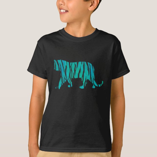 Tiger Schwarz und Aquamarine Silhouetten Shirts (Vorderseite)