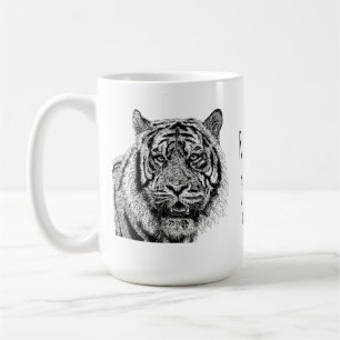 Tiger Schwarz-Weiß-Monogramm-Spruch Kaffeetasse