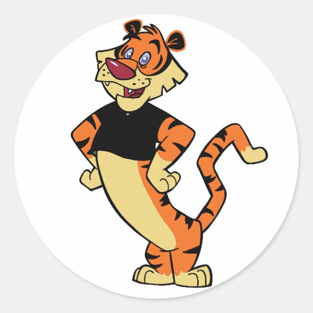 Tiger - Schwarzer Mascot-Aufkleber Runder Aufkleber (Vorderseite)