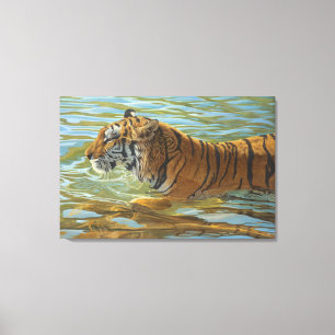Tiger Schwimmen Big Cat Acrylmalerei Leinwanddruck