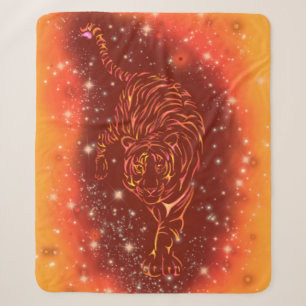 Tiger Sherpa Blanket Running Orange Starry Night Sherpadecke
