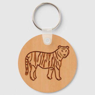 Tiger-Silhouette graviert auf hölzernem Entwurf Schlüsselanhänger