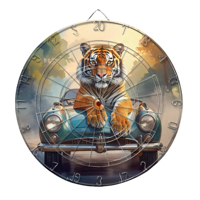 Tiger sitting on a sports car  dartscheibe (vorne)