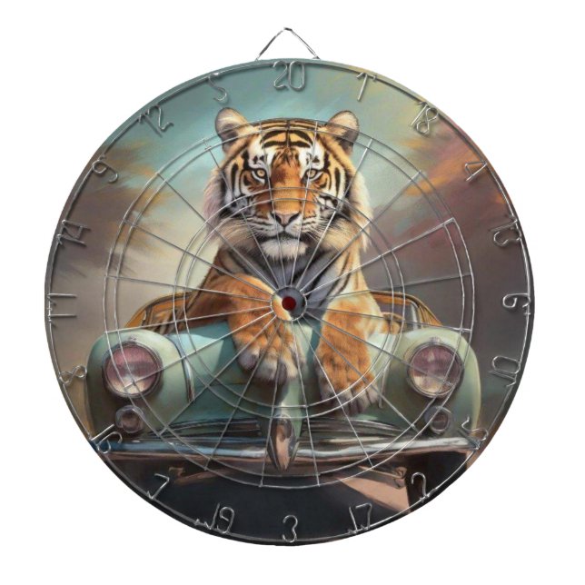 Tiger sitting on a sports car  dartscheibe (vorne)