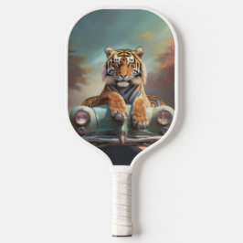 Tiger sitting on a sports car pickleball schläger