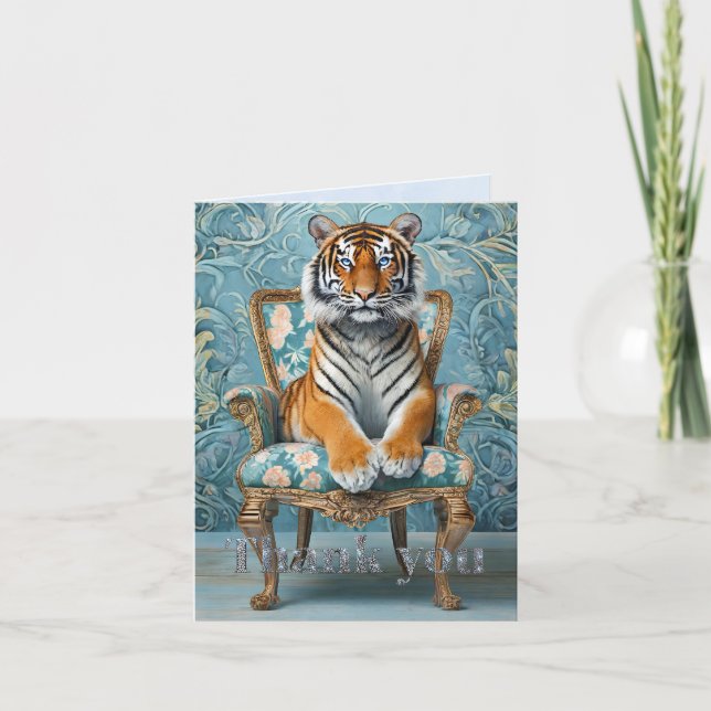 Tiger sitting on a vintage chair  dankeskarte (Vorderseite)