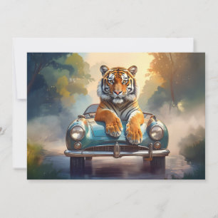 Tiger sitzt auf einem Sportwagen