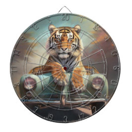 Tiger sitzt auf einem Sportwagen Dartscheibe