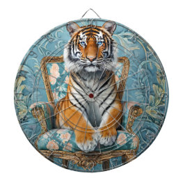 Tiger sitzt auf einem Vintage-Stuhl Dartscheibe
