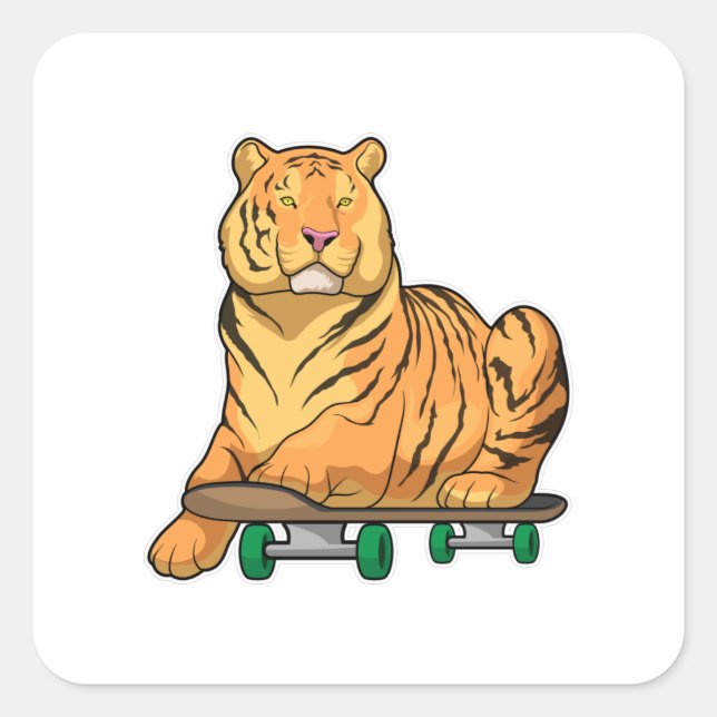 Tiger Skater Skateboard Quadratischer Aufkleber (Vorderseite)