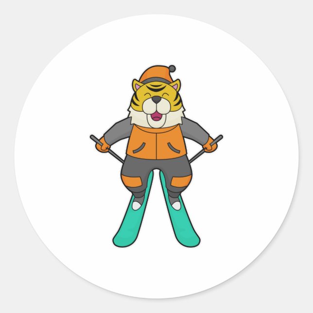 Tiger Skier Ski Runder Aufkleber (Vorderseite)