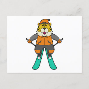Tiger Skifahrer Ski Postkarte