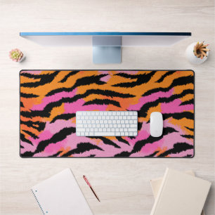 Tiger Skin Animal Print Pink & Orange y2k Retro Schreibtischunterlage