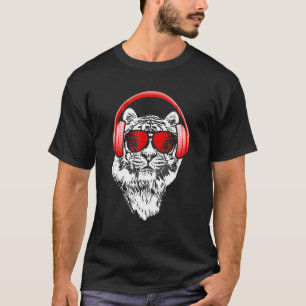 Tiger Sonnenbrille Kopfhörer Party Tiger Lover Tig T-Shirt