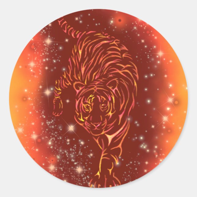 Tiger Sticker Running At Galaxy Starry Night (Vorderseite)