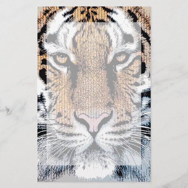 Tiger Streifen Portrait in Grafik-Press-Stil Briefpapier (Vorderseite)