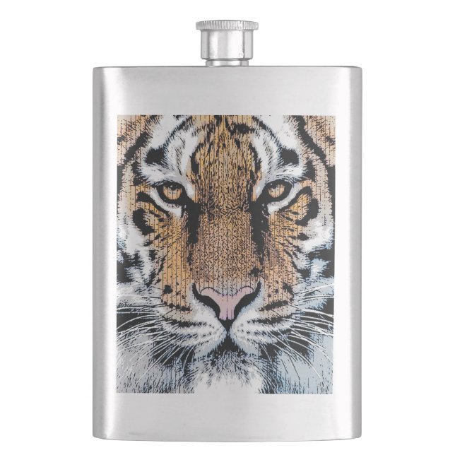 Tiger Streifen Portrait in Grafik-Press-Stil Flachmann (Vorderseite)