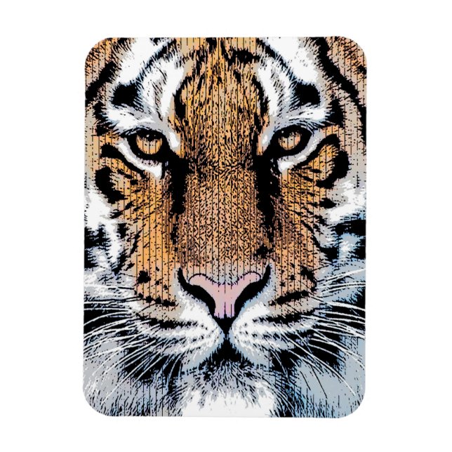Tiger Streifen Portrait in Grafik-Press-Stil Magnet (Vertikal)
