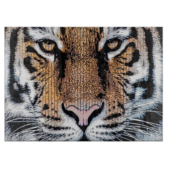 Tiger Streifen Portrait in Grafik-Press-Stil Schneidebrett (Vorderseite)