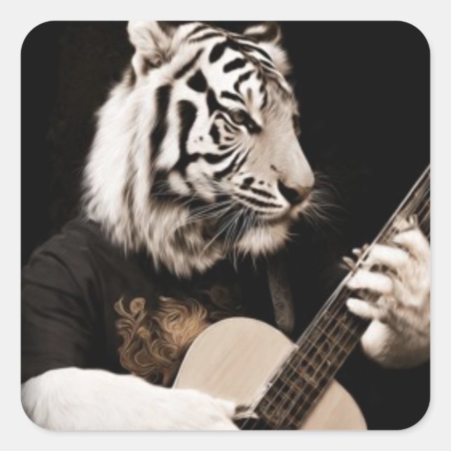Tiger Strings – Elegant Musical Art Quadratischer Aufkleber (Vorderseite)