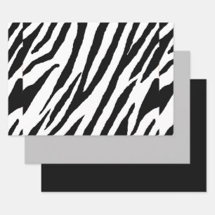 Tiger Strip - Schwarz und Weiß Geschenkpapier Set