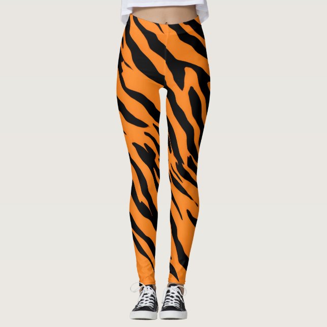 Tiger Stripe schwarz Orange Wildtier Hautmuster Leggings (Vorderseite)