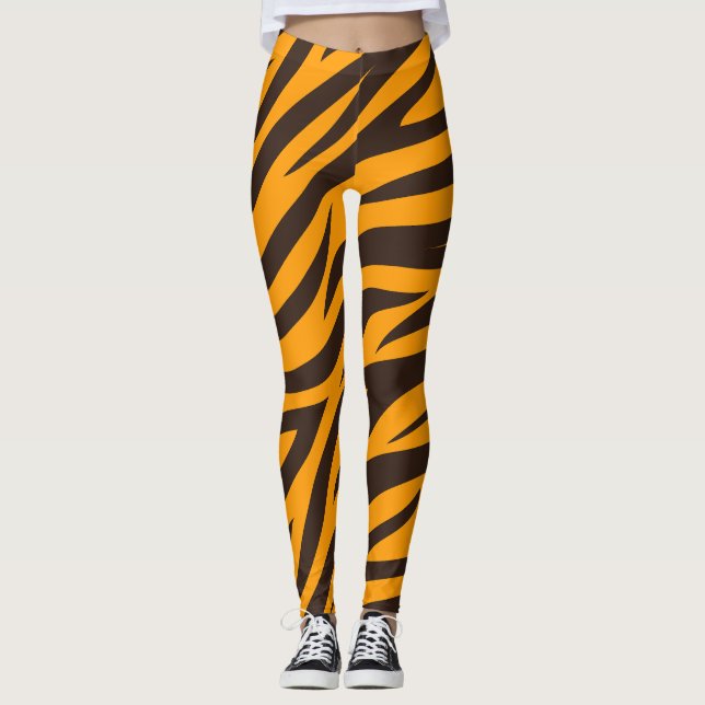 Tiger Stripe schwarz Orange Wildtier Hautmuster Leggings (Vorderseite)